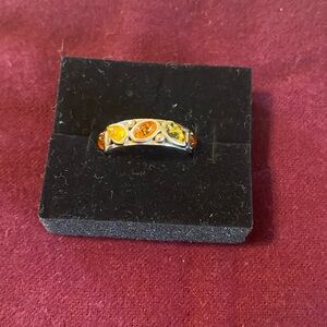 Elegant Silver and Amber Ring